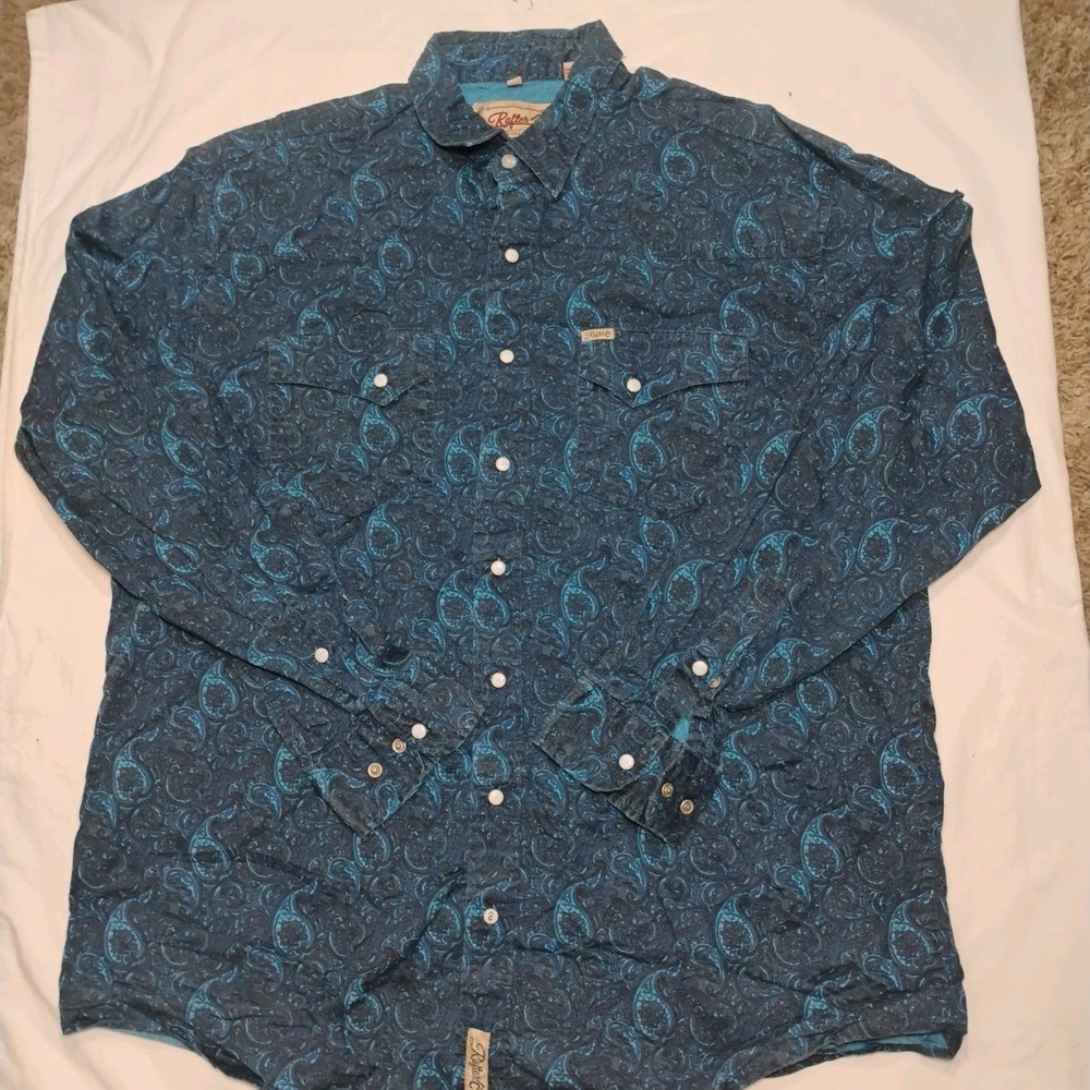 Rafter C Shirt Mens XL Blue Paisley Pearl Snap Pro Flex 45 Performance Western